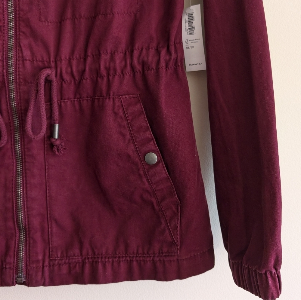 NWT🏷️ Old Navy Utility Bomber Jacket, Wine Burgundy, XS - Picture 3 of 16